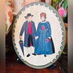 Vintage Blue Folk Couple Plaque